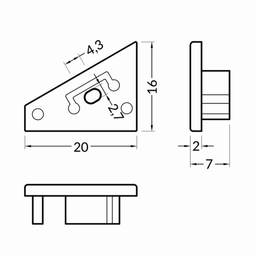 Zaślepka do profilu led CORNER10 GEN2 z otworem czarna Topmet wymiary
