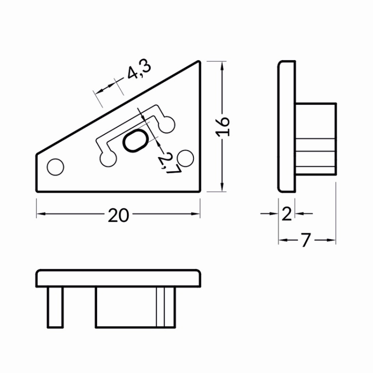 Zaślepka do profilu led CORNER10 GEN2 z otworem czarna Topmet wymiary
