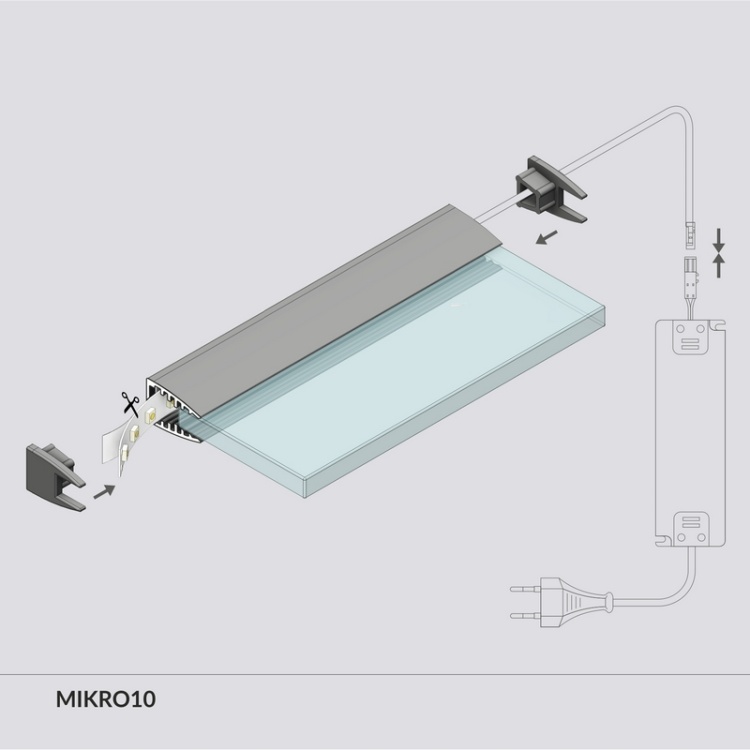 Profil LED MIKRO10 anodowany odcinki: 2m + mocowanie MIKRO10 Topmet schemat