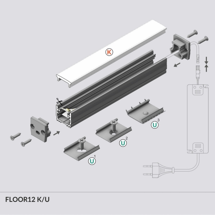 Profil LED FLOOR12 srebrny anodowany odcinki: 1m, 2m Topmet diagram