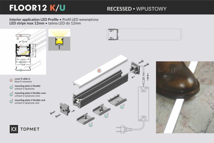 Zaślepka do profilu led FLOOR12 szara Topmet opis