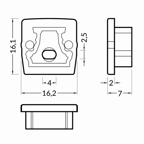 Zaślepka do profilu led FLOOR12 z otworem szara Topmet wymiary