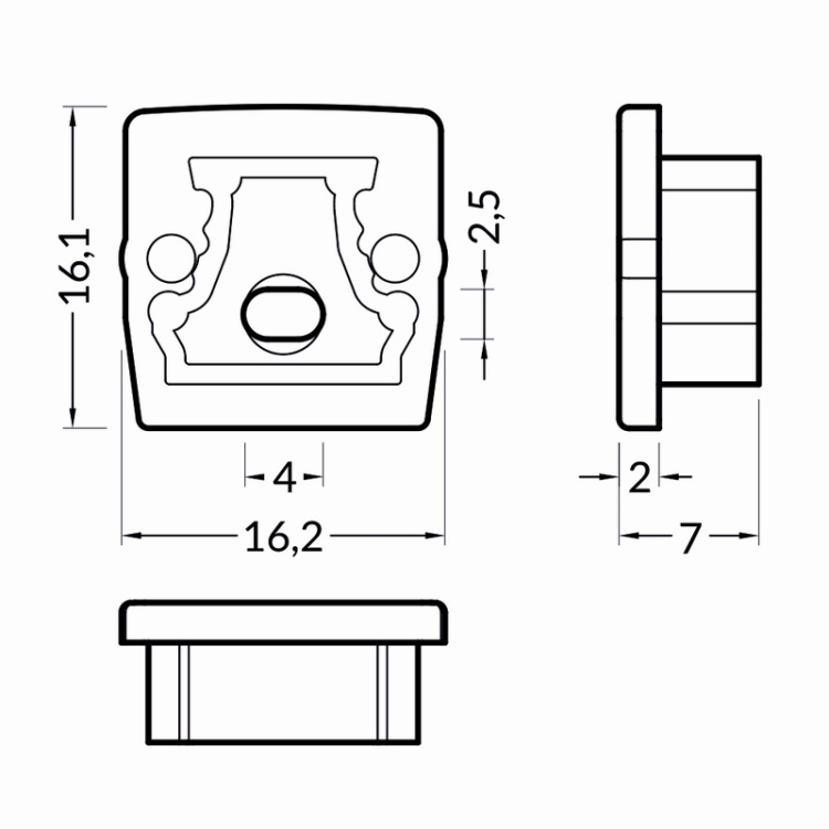 Zaślepka do profilu led FLOOR12 z otworem szara Topmet wymiary