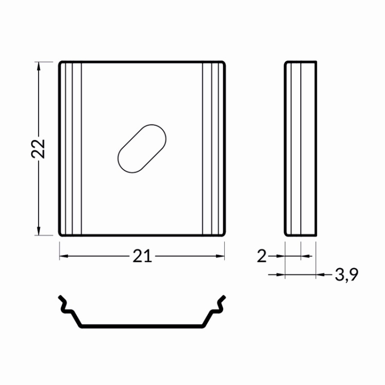 Uchwyt mocujący U5 sprężysty CONE do profilu led inox Topmet wymiary