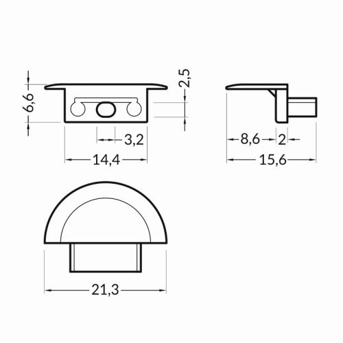Zaślepka do profilu led BEGTIN12 GEN2 z otworem szara Topmet wymiary