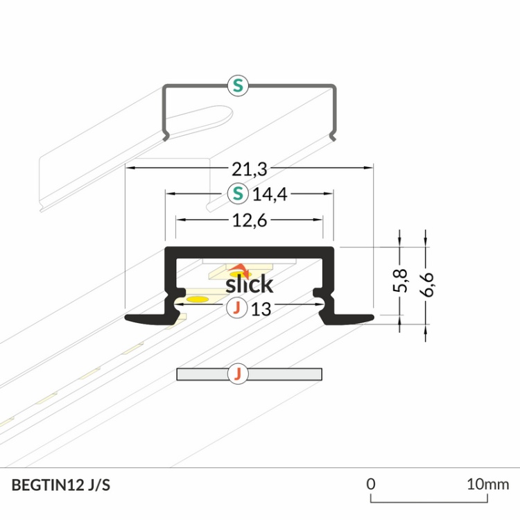 Profil LED BEGTIN12 czarny anodowany odcinki: 1m, 2m Topmet wymiary