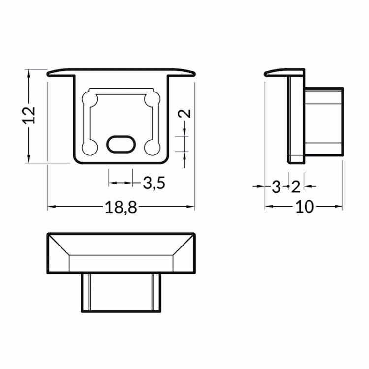 Zaślepka do profilu led SMART-IN10 z otworem czarna Topmet wymiary