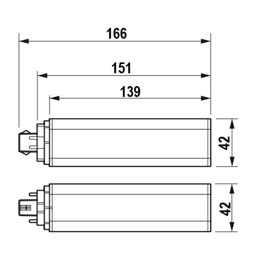 Świetlówka LED Philips PL-T 18.5W=42W 4P CorePro GX24q-4 830 biała ciepła 2100lm do statecznika HF wymiary