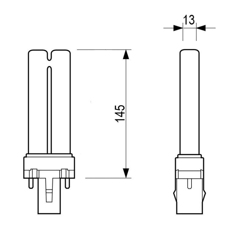 Świetlówka kompaktowa Blacklight Blue PL-S 9W BLB/2P UV-A PHILIPS wymiary