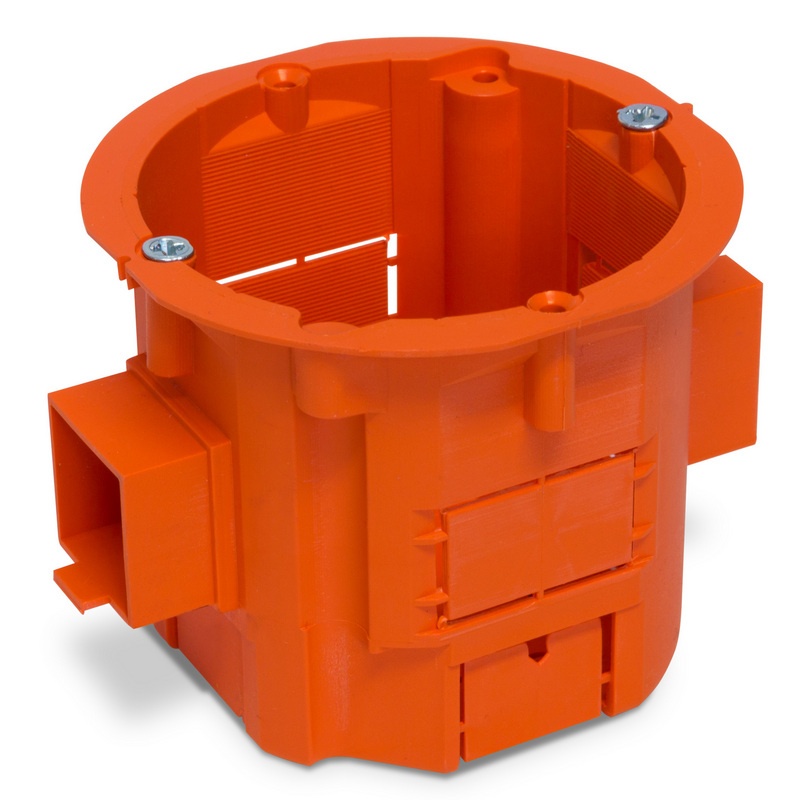 Puszka końcowa jednokrotna 60x60mm podtynkowa szeregowa z wkrętami pomarańczowa Plastrol