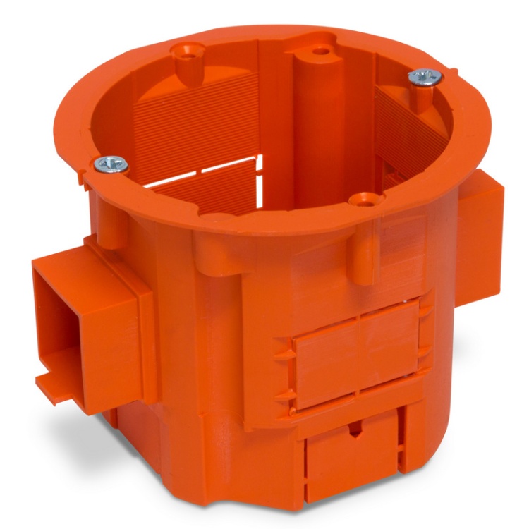 Puszka końcowa jednokrotna 60x60mm podtynkowa szeregowa z wkrętami pomarańczowa Plastrol