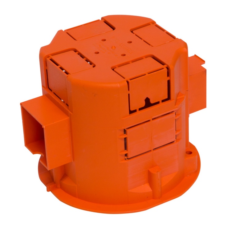 Puszka końcowa jednokrotna 60x60mm podtynkowa szeregowa z wkrętami pomarańczowa Plastrol druga strona