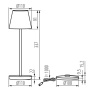 Lampka LED ładowana USB INITA 1,2W 3000K 165lm czarna ściemnialna IP54 Kanlux 36327 wymiary