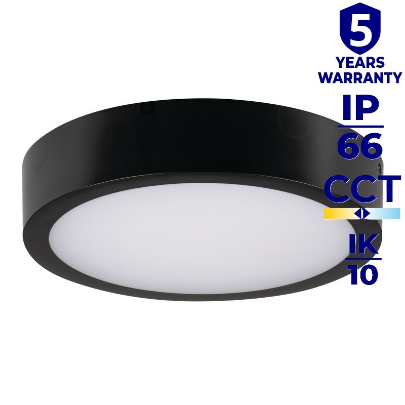 Plafoniera DABER LED CCT 12-20W 2560lm ∅300mm IP66 czarna Kanlux 39026 infografiki