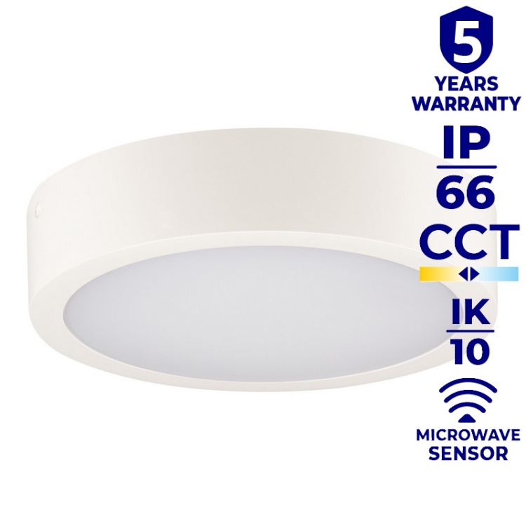 Plafoniera DABER LED CCT z czujnikiem ruchu 12-20W 2630lm ∅300mm IP66 biała Kanlux 39025 infografiki