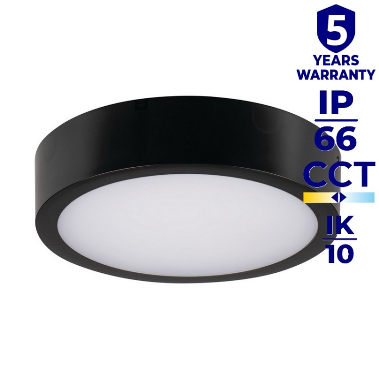 Plafoniera DABER LED CCT 8-13W 1490lm ∅250mm IP66 czarna Kanlux 39022 infografika