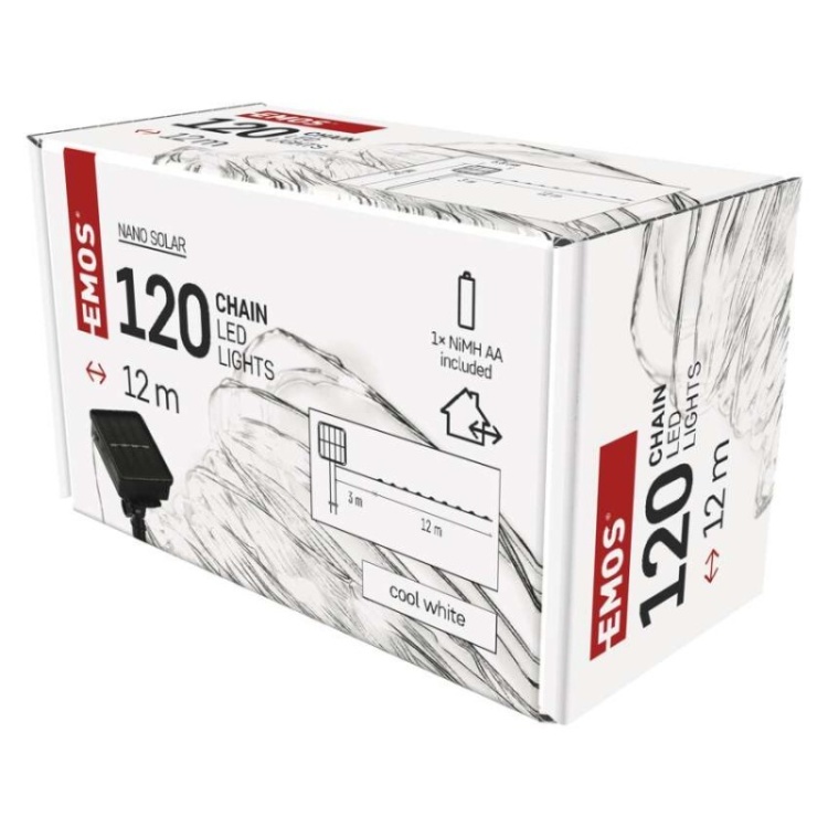 Dekoracje - 120 LED nano łezki z panelem solarnym, miedź, 12 m, IP44, zimna biel, timer opakowanie
