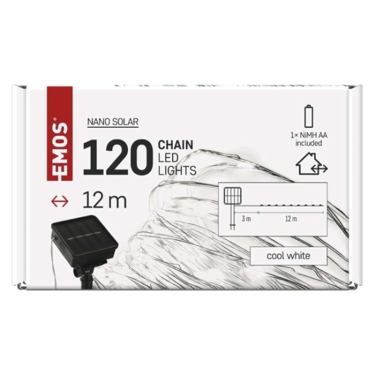 Girlanda świetlna NANO ŁEZKI solarna 120xLED zimna biel 12m IP44 Emos D3ZC01 opakowanie fornt