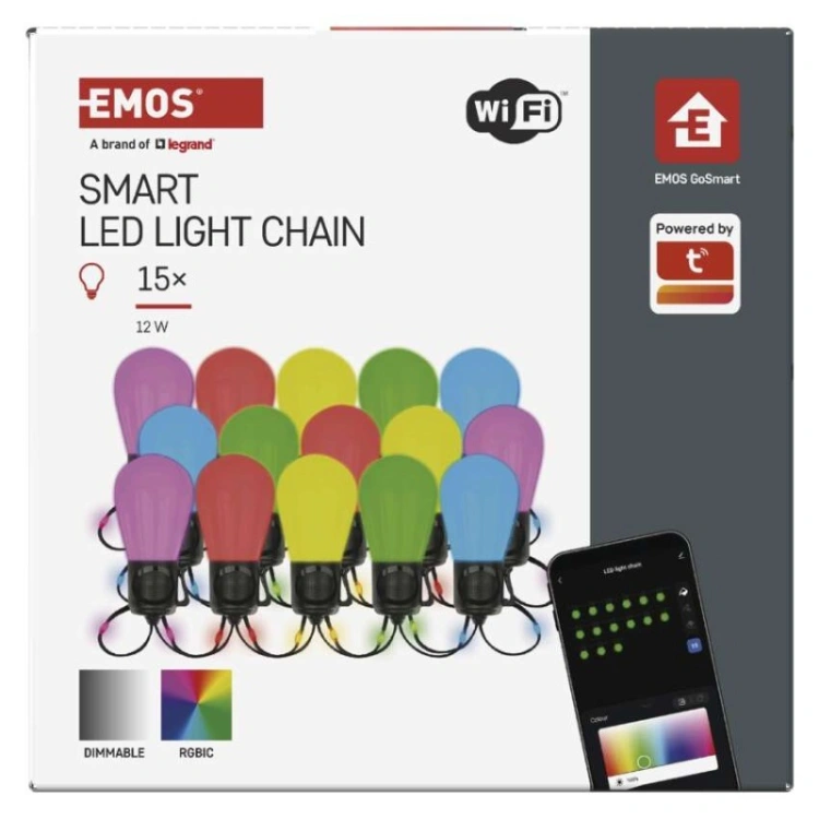 Girlanda świetlna GoSmart WiFi 15xLED RGB IC 15m IP65 Emos ZIW17FR opakowanie