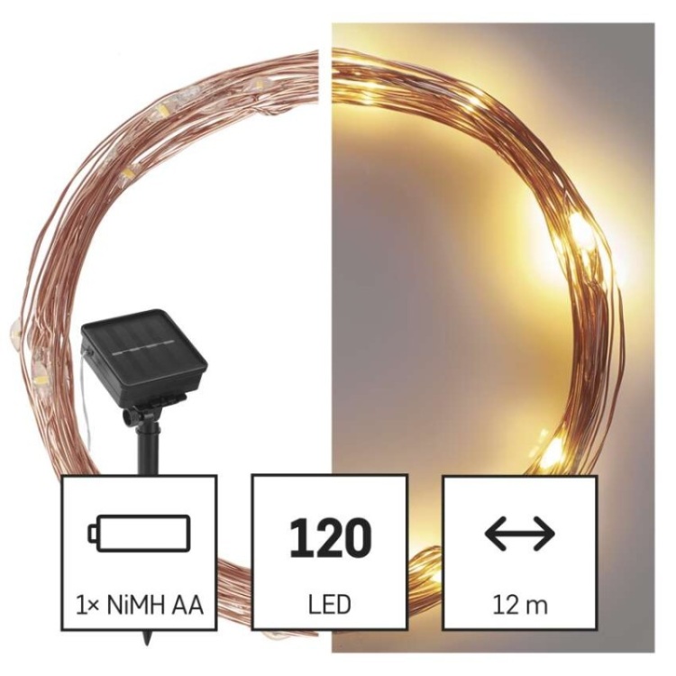 Girlanda świetlna NANO ŁEZKI solarna 120xLED ciepła biel 12m IP44 Emos D3ZW01 informacje