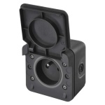 Gniazdo pojedyncze natynkowe szare IP55 Cyklone Emos D730420 otwarte