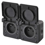 Gniazdo podwójne natynkowy szary IP55 Cyklone Emos D730421 otwarte gniazda