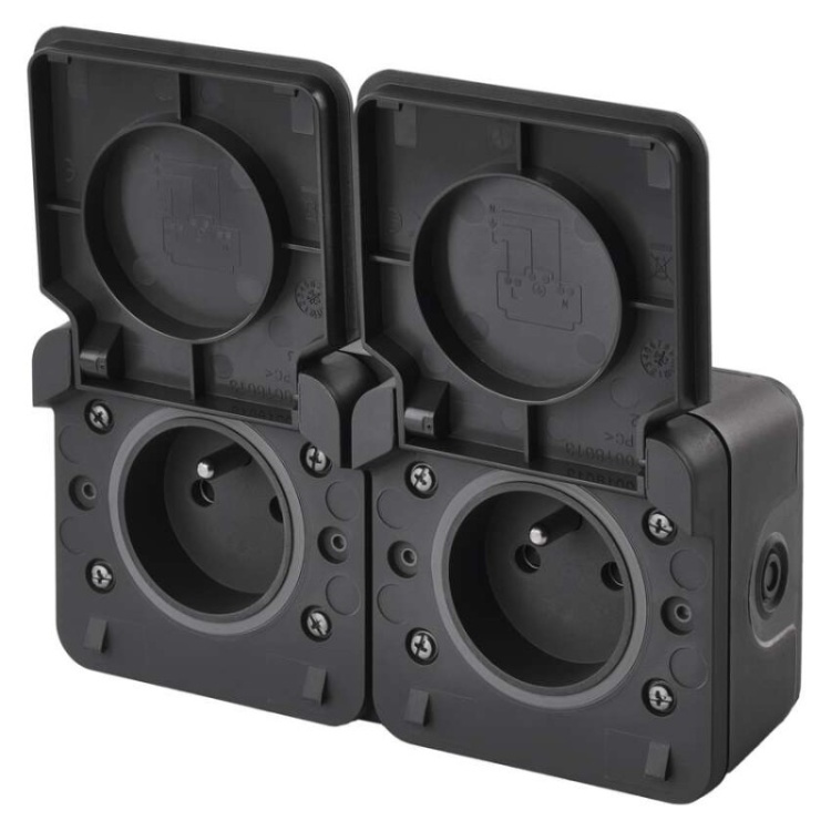 Gniazdo podwójne natynkowy szary IP55 Cyklone Emos D730421 otwarte gniazda