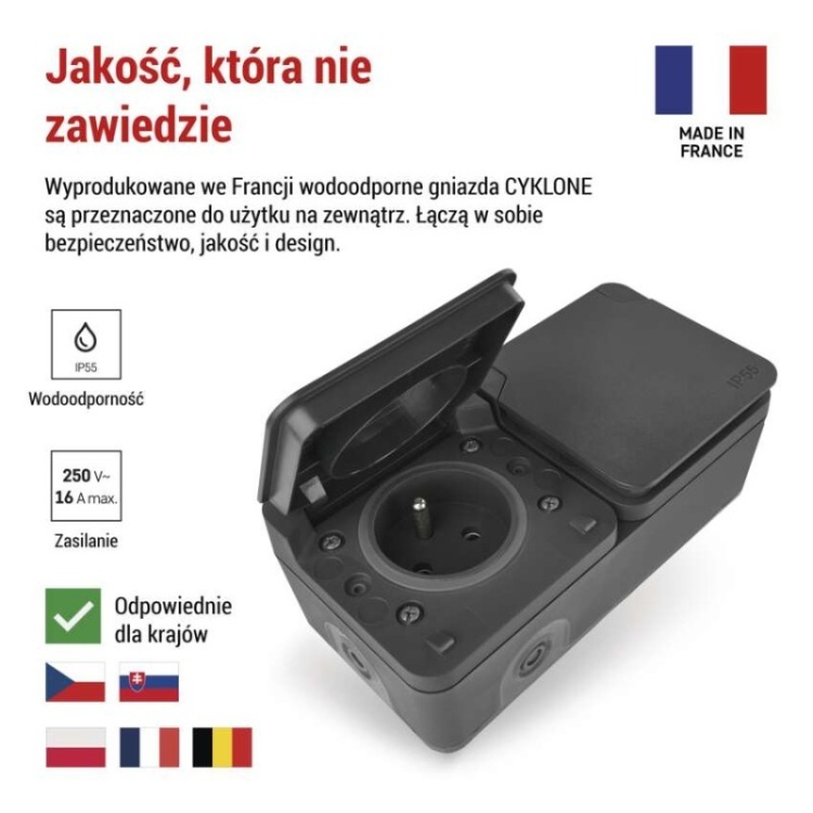 Gniazdo podwójne natynkowy szary IP55 Cyklone Emos D730421 informacje