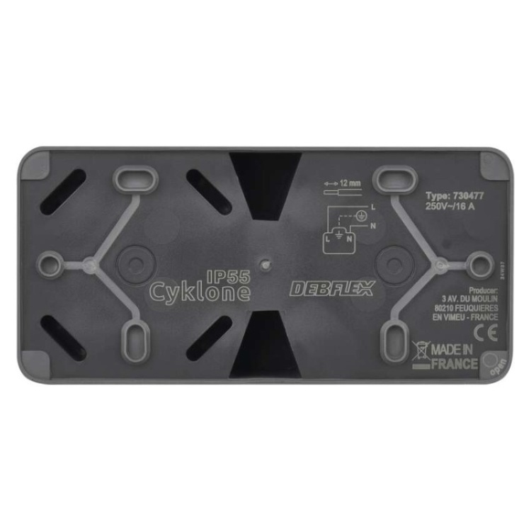 Gniazdo podwójne natynkowy szary IP55 Cyklone Emos D730421 tył