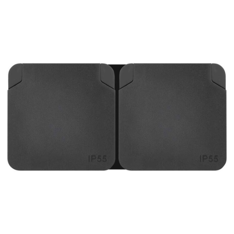 Gniazdo podwójne natynkowy szary IP55 Cyklone Emos D730421 front