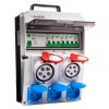 Rozdzielnica budowlana + 3x gniazdo 230V + gniazdo16A/5P + gniazdo 32A/5P IP54 Plastrol bok otwarte