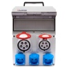 Rozdzielnica budowlana 3x gniazdo 230V + gniazdo 16A/5P + gniazdo 32A/5P IP54 Plastrol front otwarta
