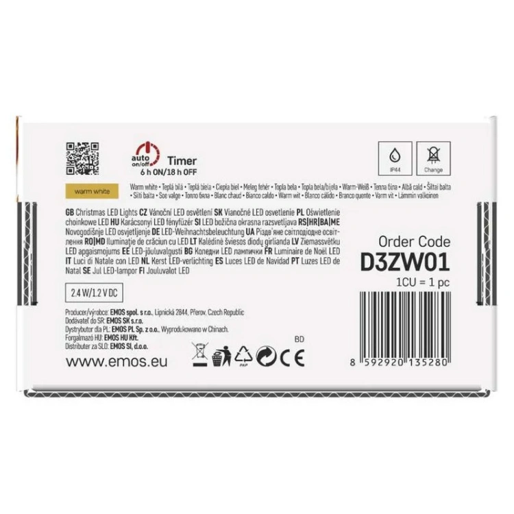 Girlanda świetlna NANO ŁEZKI solarna 120xLED ciepła biel 12m IP44 Emos D3ZW01 opakowanie tył