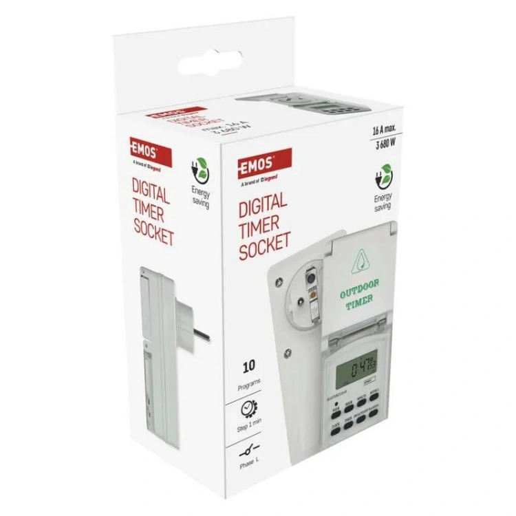 Cyfrowy programator czasowy P5507N IP44 Emos opakowanie bok
