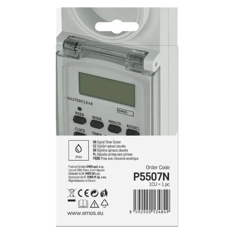 Cyfrowy programator czasowy P5507N IP44 Emos opakowanie tył