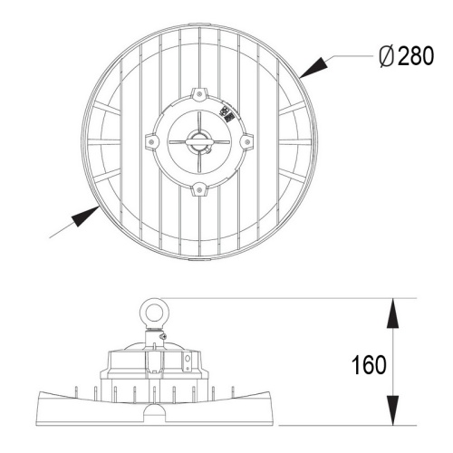 Oprawa LED high bay ANTLANTA 150W/120W/90W CCT 150lm/W IP65 GTV wymiary