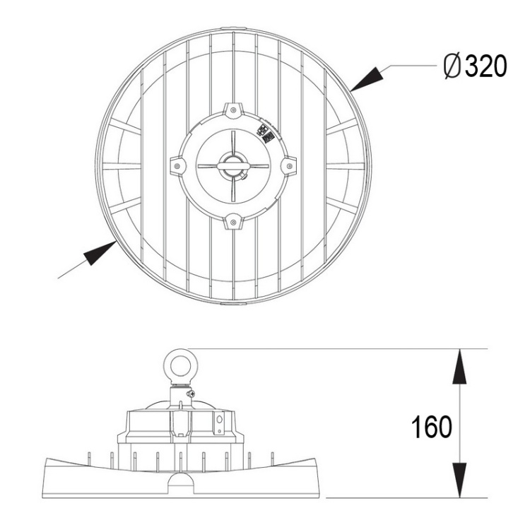 Oprawa LED high bay ANTLANTA 200W/170W/140W CCT 150lm/W IP65 GTV wymiary