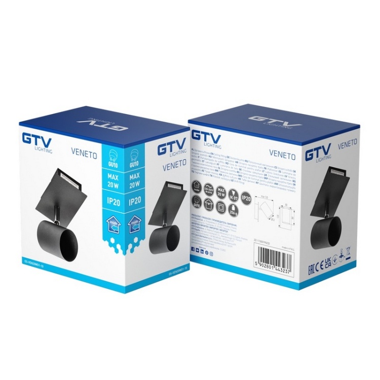 Oprawa sufitowa VENETO podtynkowa GU10 IP20 czarna GTV opakowanie