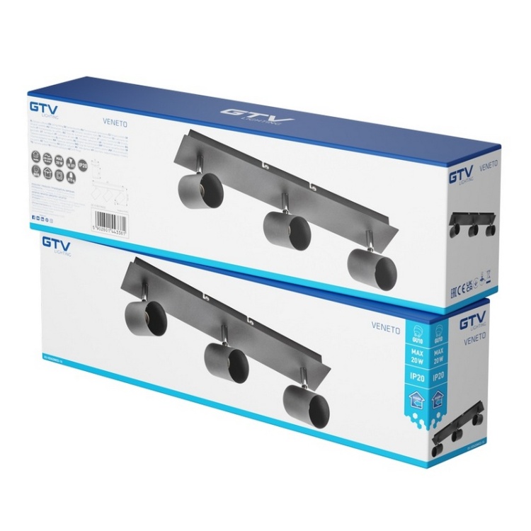 Oprawa sufitowa VENETO podtynkowa 3xGU10 IP20 czarna GTV opakowanie