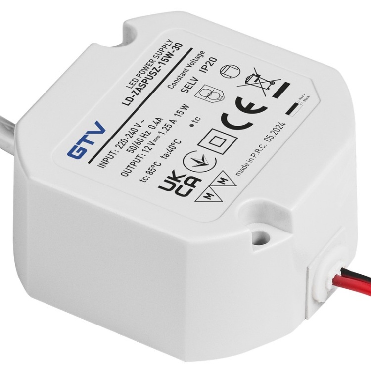 Zasilacz LED dopuszkowy 15W 12V 1,25A IP20 GTV zbliżenie