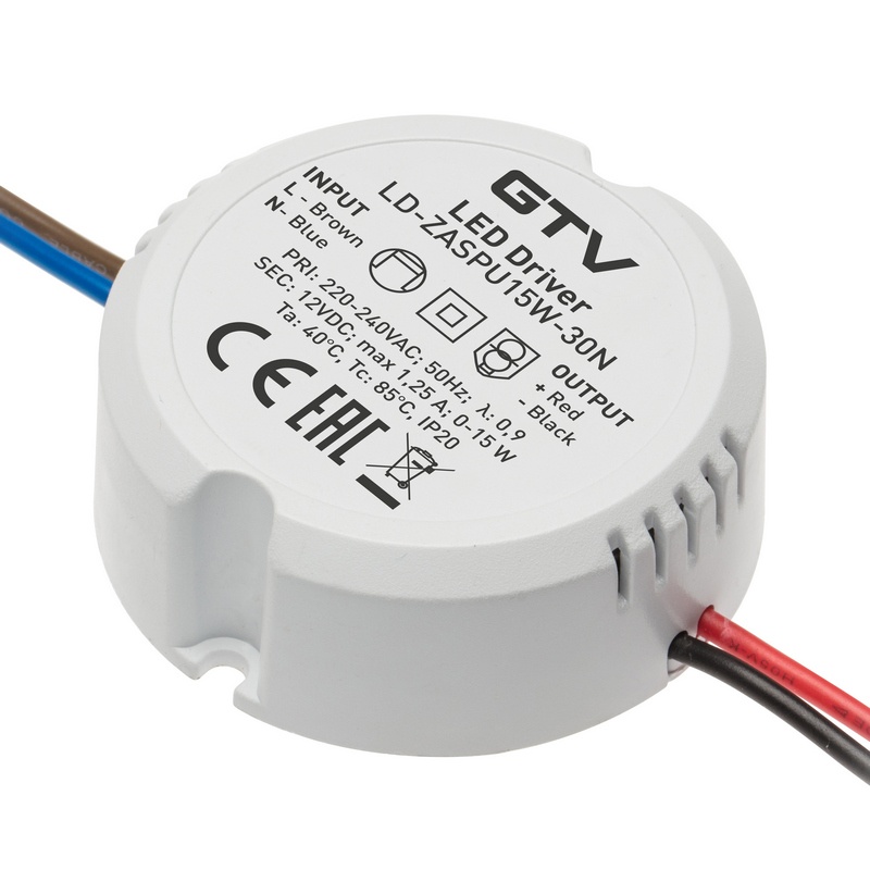 Zasilacz LED puszkowy 15W 12V 1,25A IP20 GTV