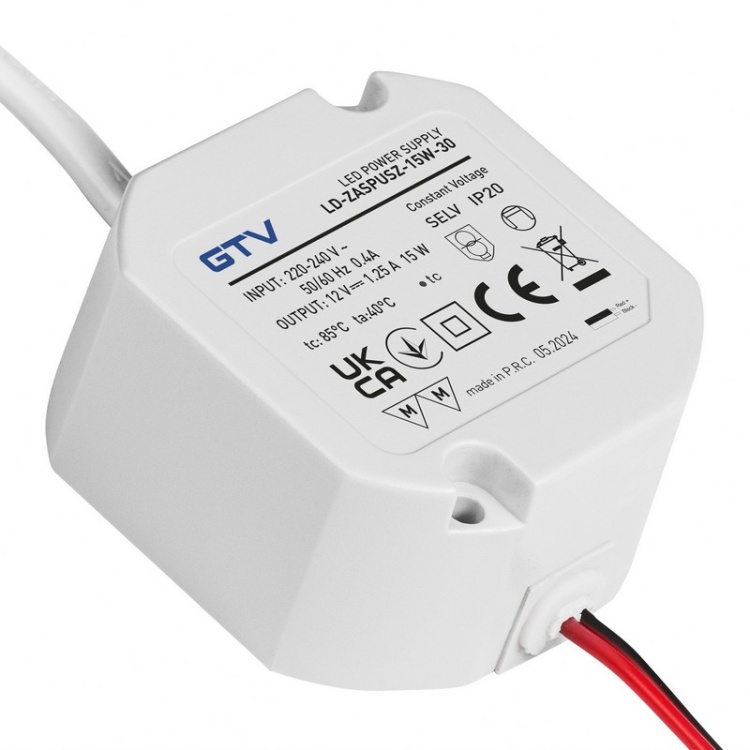 Zasilacz LED dopuszkowy 15W 12V 1,25A IP20 GTV