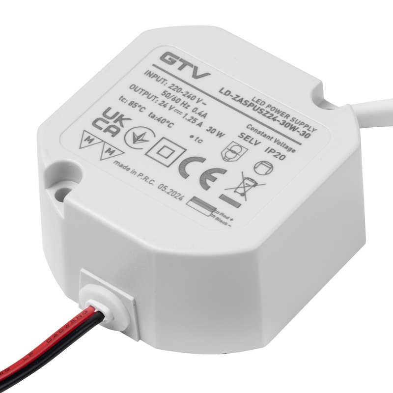 Zasilacz LED dopuszkowy 30W 24V 1,25A IP20 GTV