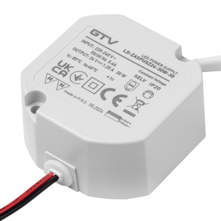 Zasilacz LED dopuszkowy 30W 24V 1,25A IP20 GTV