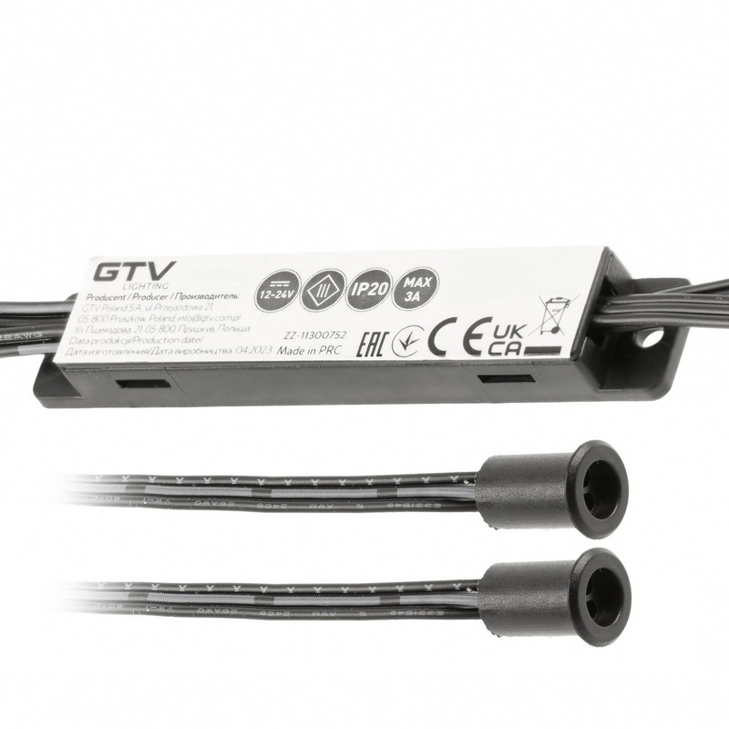 Włącznik bezdotykowy MIKRO IR 12V/24V 2 sensory przewody 2m i 1,2m czarny GTV