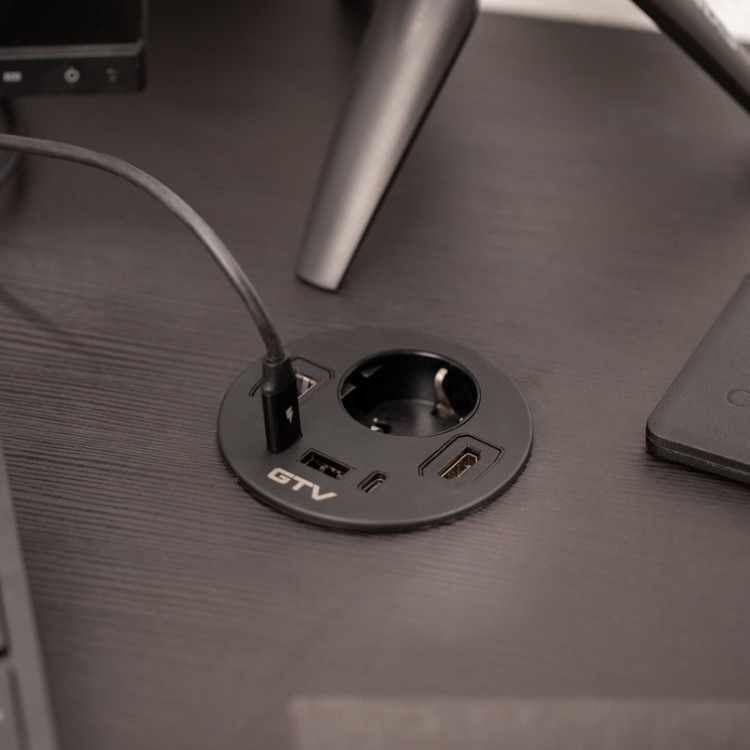 Gniazdo meblowe RONDO ładowarka USB przewód 1,5m 1x2P+Z 3xUSB 1xHDMI 1xRJ45 schuko czarne zastosowanie na biurku