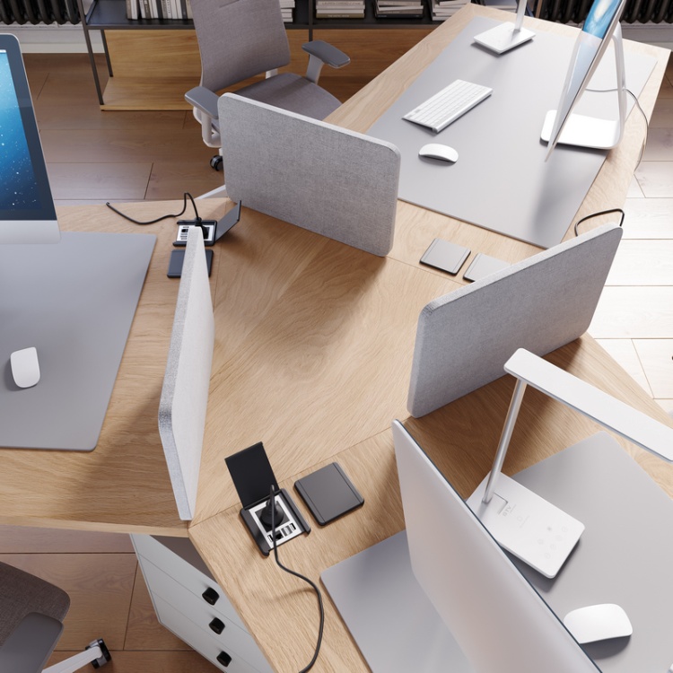 Gniazdo wpuszczane FLIP z przesłoną ładowarka USB przewód 1,5m 1x2P+Z 2xUSB 1xRJ45 czarne aranżacja