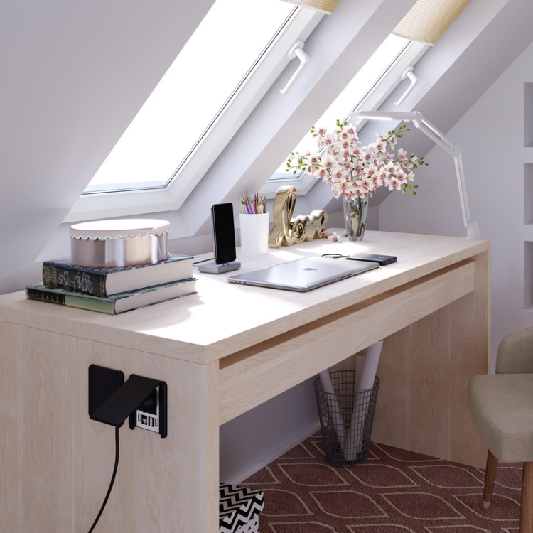 Gniazdo wpuszczane FLIP z przesłoną ładowarka USB przewód 1,5m 1x2P+Z 2xUSB 1xRJ45 czarne zastosowanie