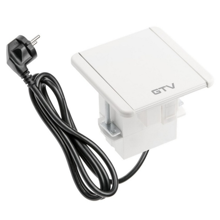 Gniazdo wpuszczane FLIP z przesłoną ładowarka USB przewód 1,5m 1x2P+Z 2xUSB 1xRJ45 białe zamknięte