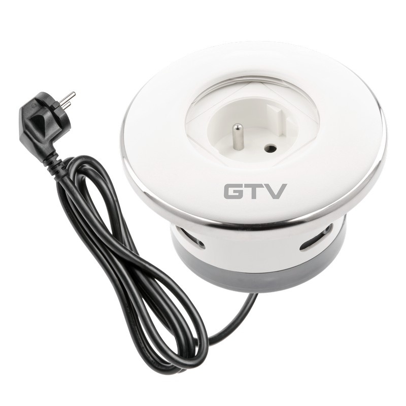 Gniazdo wpuszczane SHUTTER z przesłoną przewód 1,5m 1x2P+Z białe